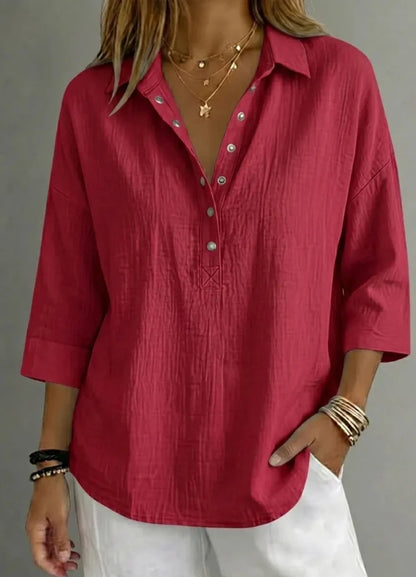 Women’s Linen-Blend Henley Shirt