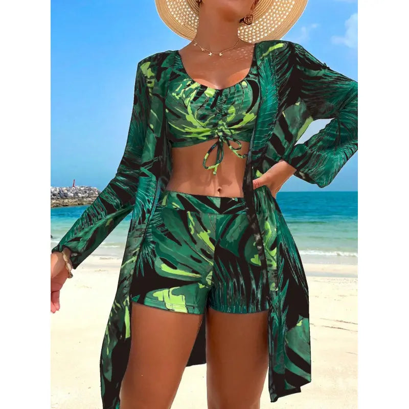 Women’s Tropical Print Three-Piece Swimwear Set