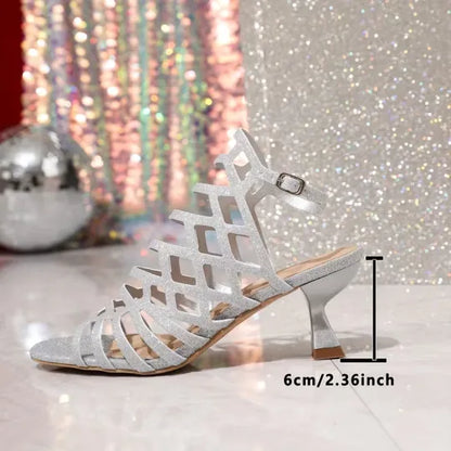 Women’s Glitter Cage Strap Evening Heels