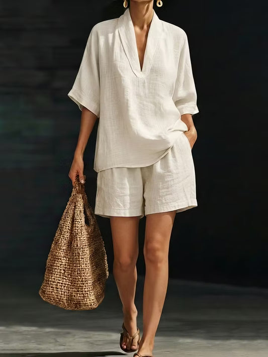 Women’s Relaxed V-Neck Top and Shorts Set