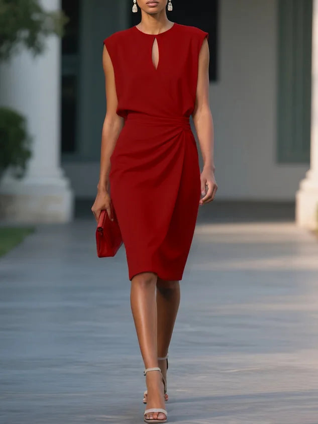 Women’s Flowing Cape Sleeve Round Neck Midi Dress