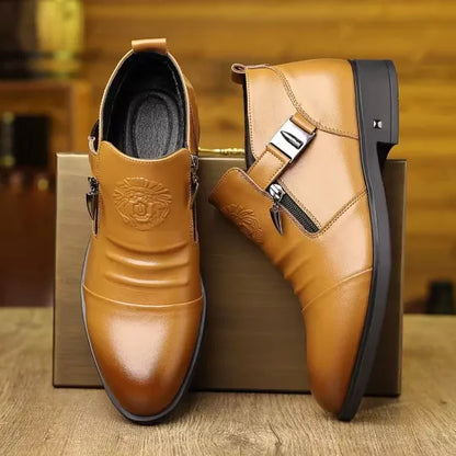 Men’s Classic Zipper Slip-On Leather-Look Shoes