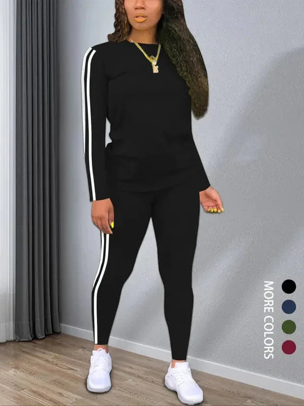 Women’s Striped Knit Long Sleeve Top & Trousers Co-Ord Set