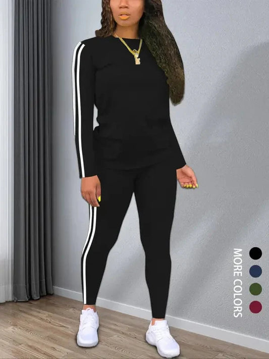 Women’s Striped Knit Long Sleeve Top & Trousers Co-Ord Set