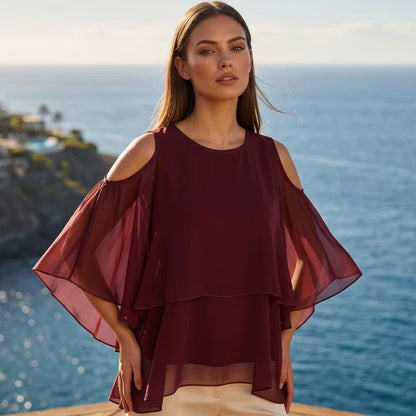 Women’s Cold-Shoulder Layered Ruffle Blouse