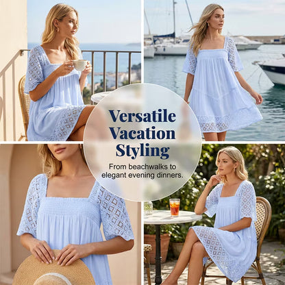 Women’s Square-Neck Smocked Lace Dress