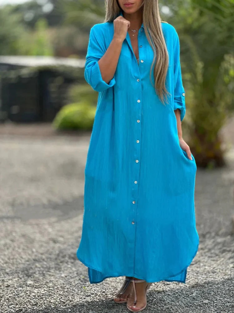 Women's Button-Front Maxi Shirt Dress
