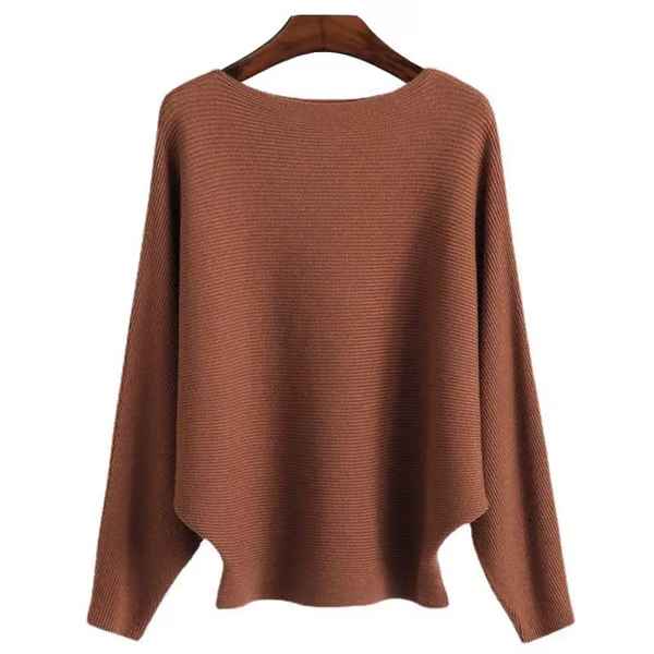 Women’s Boat Neck Batwing Rib-Knit Oversized Tunic Sweater