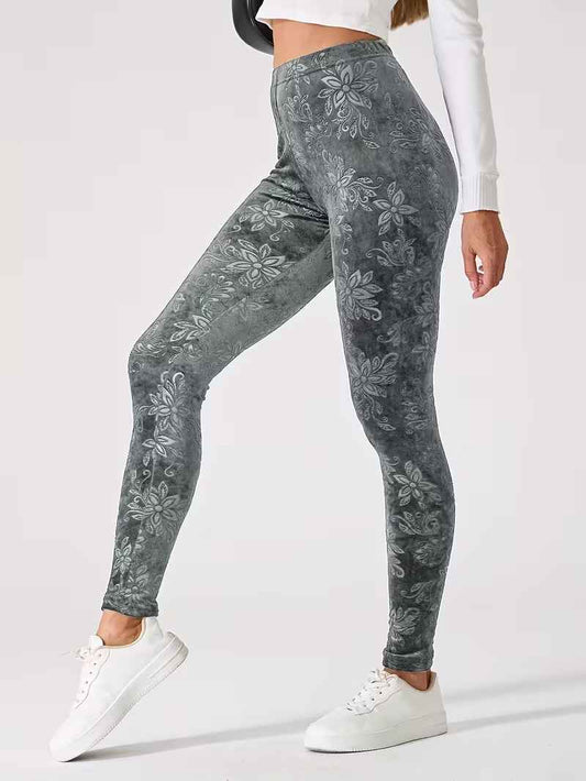 Women’s High-Waist Floral-Pattern Thermal Stretch Leggings