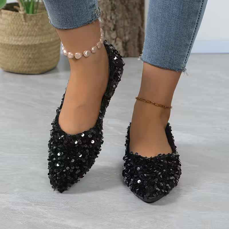Women’s Sequin-Embellished Pointed-Toe Slip-On Flats