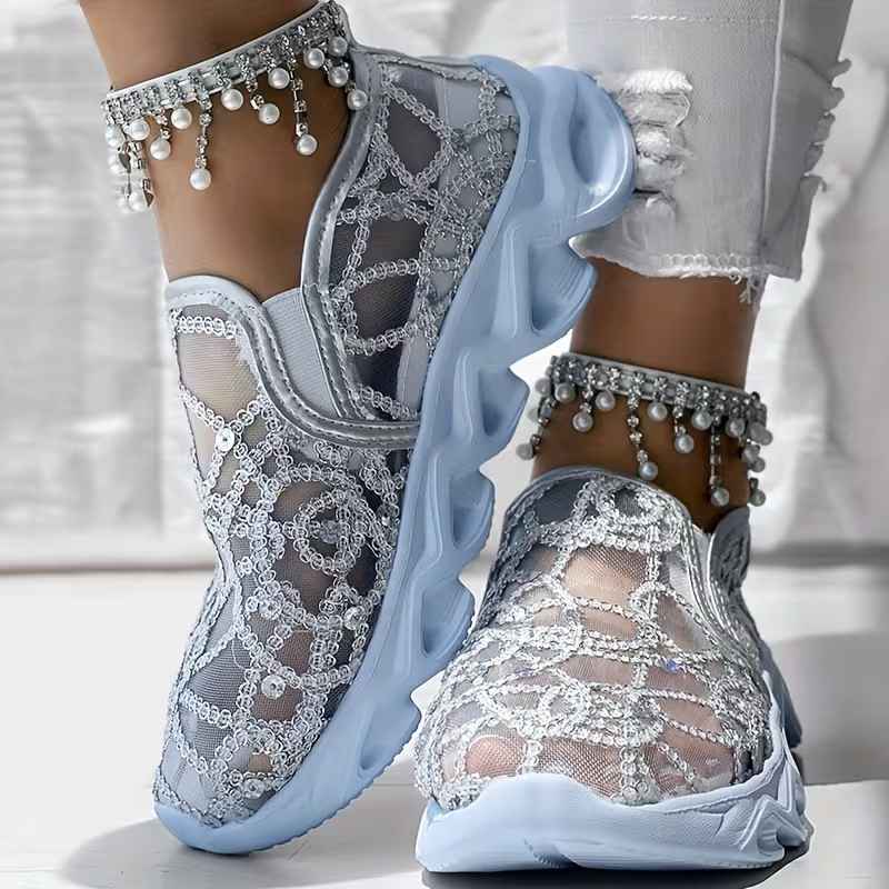 Women’s Crystal Mesh Lace Slip-On Trainers
