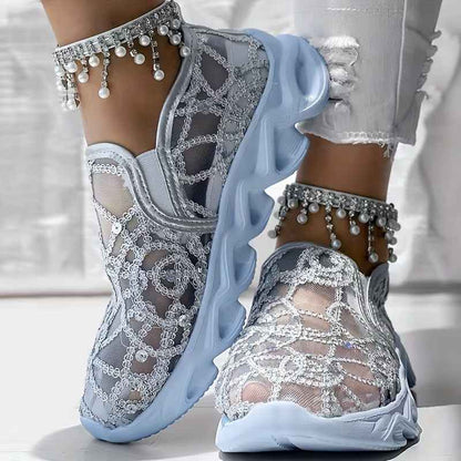 Women’s Crystal Mesh Lace Slip-On Trainers