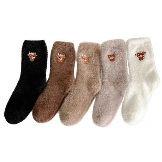 Cozy Cow Plush Grip Slipper Socks