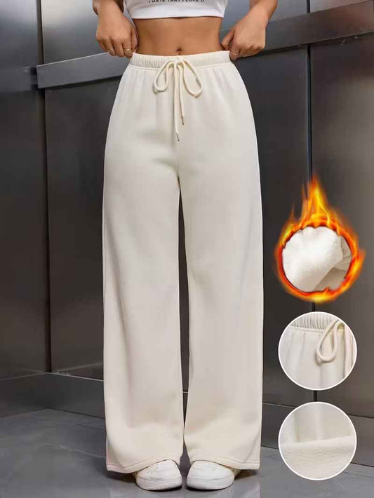 Women’s Fleece-Lined Straight-Leg Drawstring Winter Trousers