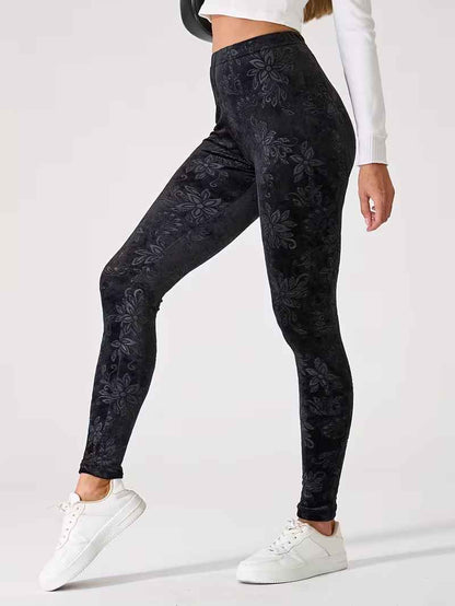 Women’s High-Waist Floral-Pattern Thermal Stretch Leggings