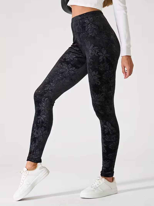 Women’s High-Waist Floral-Pattern Thermal Stretch Leggings