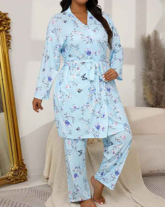Women’s Milk-Silk 3-Piece Pyjama Set with Robe, Camisole and Long Trousers