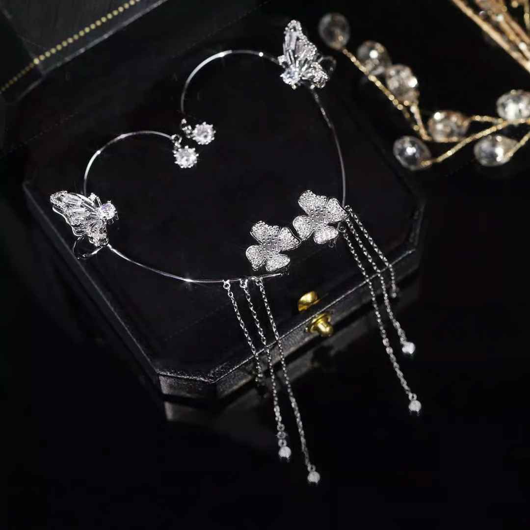 Butterfly Tassel Zircon Drop Earrings