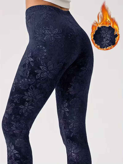 Women’s High-Waist Floral-Pattern Thermal Stretch Leggings