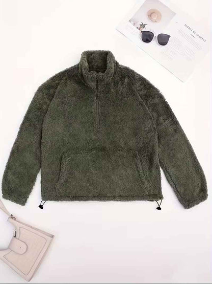 Women’s Warm Plush Zip-Front Pocket Knit Pullover Sweater