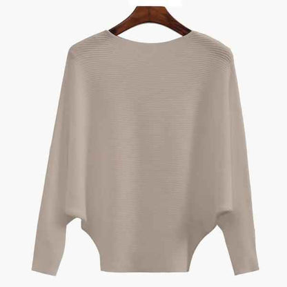 Women’s Boat Neck Batwing Rib-Knit Oversized Tunic Sweater