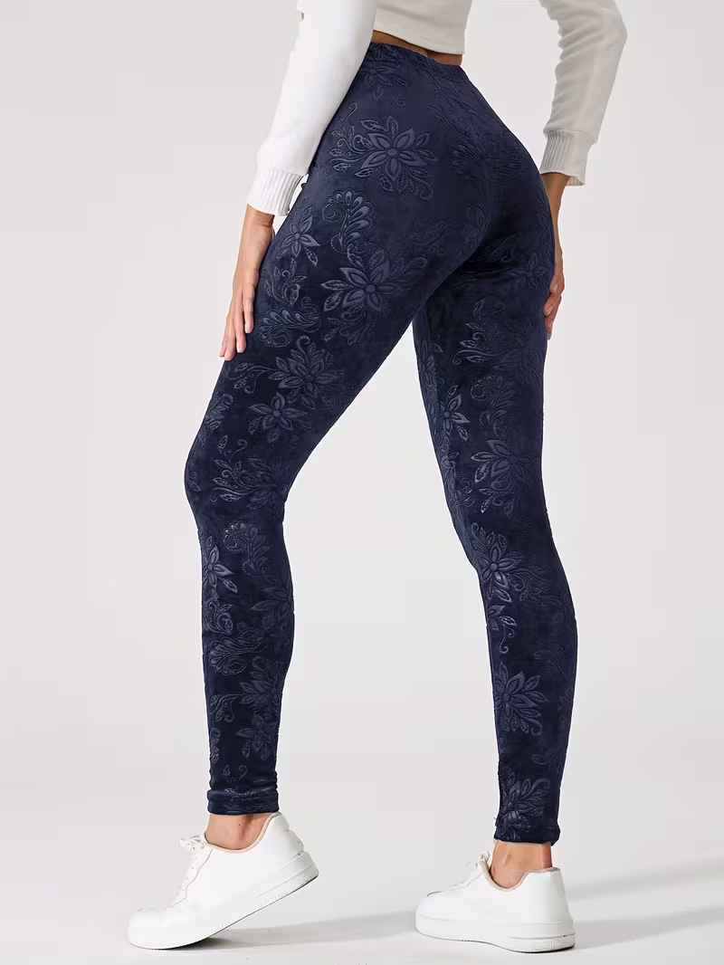 Women’s High-Waist Floral-Pattern Thermal Stretch Leggings