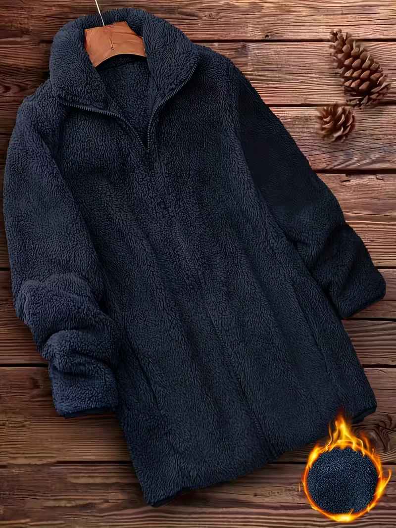 Women’s Zip-Up Teddy Fleece Longline Winter Coat