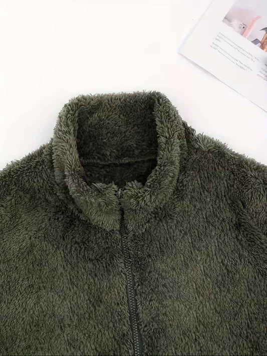Women’s Warm Plush Zip-Front Pocket Knit Pullover Sweater