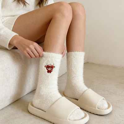 Cozy Cow Plush Grip Slipper Socks