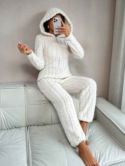 Women’s Jacquard Plush Hooded Lounge Jumpsuit Pyjamas