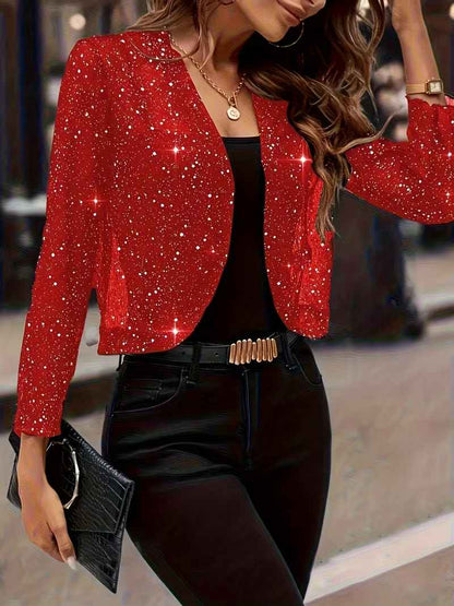 Women’s Silvery Glitter Open-Front Cardigan Jacket