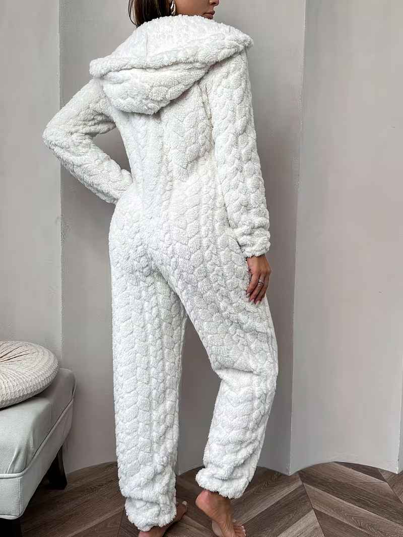 Women’s Jacquard Plush Hooded Lounge Jumpsuit Pyjamas