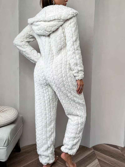 Women’s Jacquard Plush Hooded Lounge Jumpsuit Pyjamas