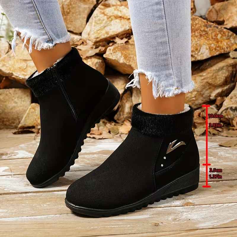Women’s Black British-Style Faux Fur Side-Zip Autumn–Winter Ankle Boots