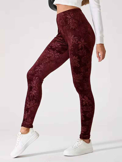 Women’s High-Waist Floral-Pattern Thermal Stretch Leggings
