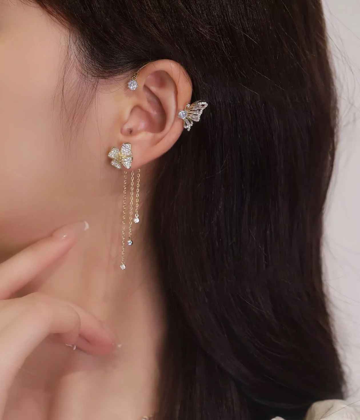 Butterfly Tassel Zircon Drop Earrings