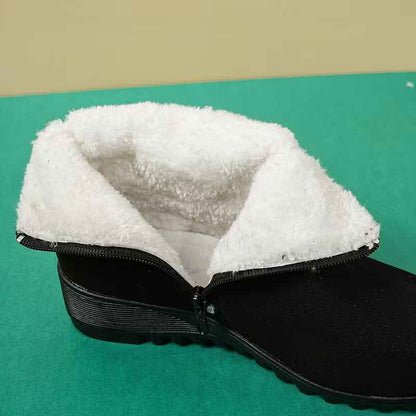 Women’s Black British-Style Faux Fur Side-Zip Autumn–Winter Ankle Boots