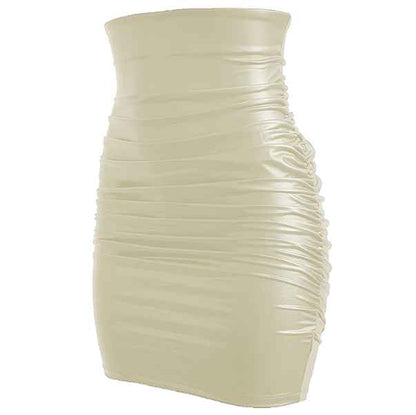 Women’s High-Waist Ruched PU Leather Bodycon Mini Skirt