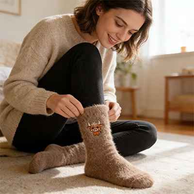 Cozy Cow Plush Grip Slipper Socks