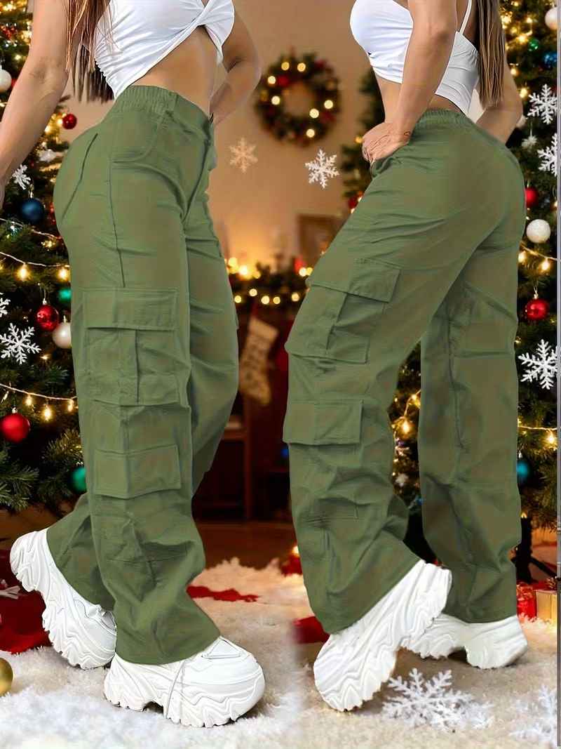 Women’s Y2K Street-Style Elastic-Waist Cargo Trousers