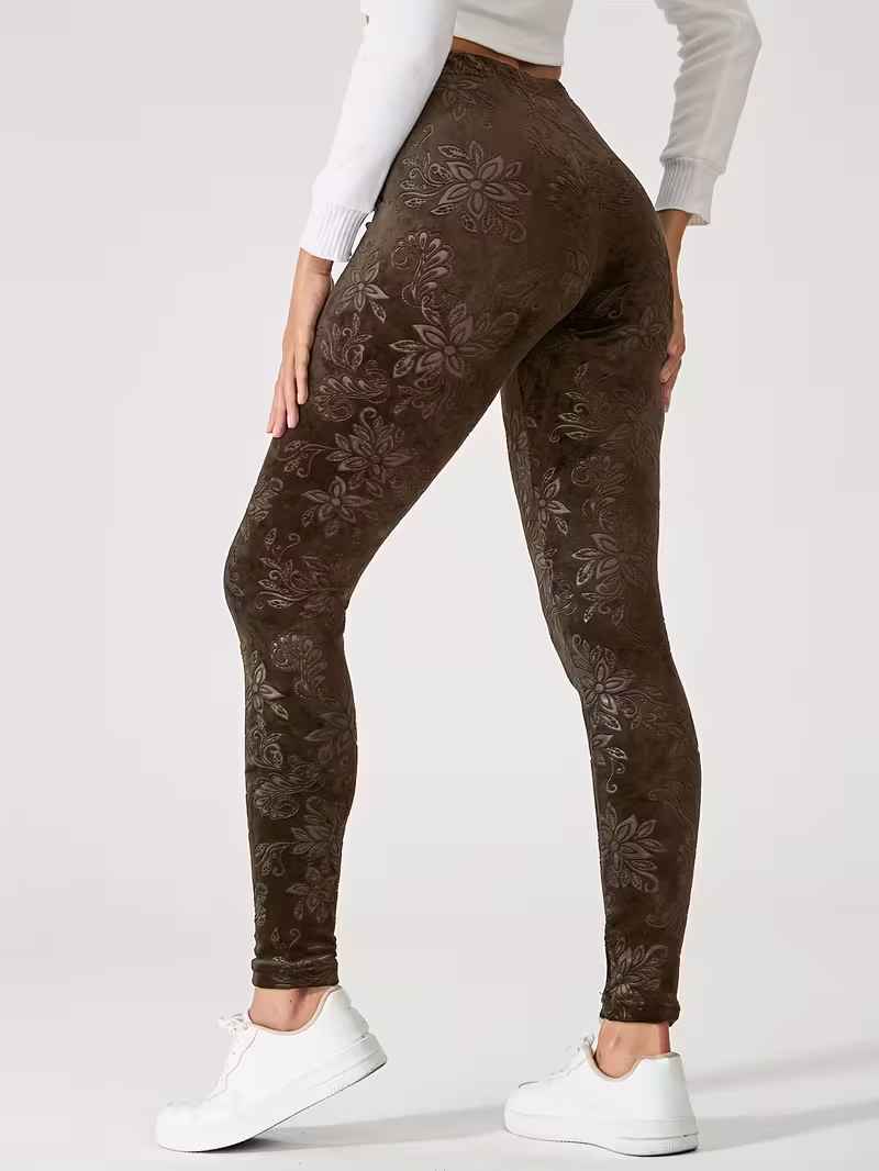 Women’s High-Waist Floral-Pattern Thermal Stretch Leggings