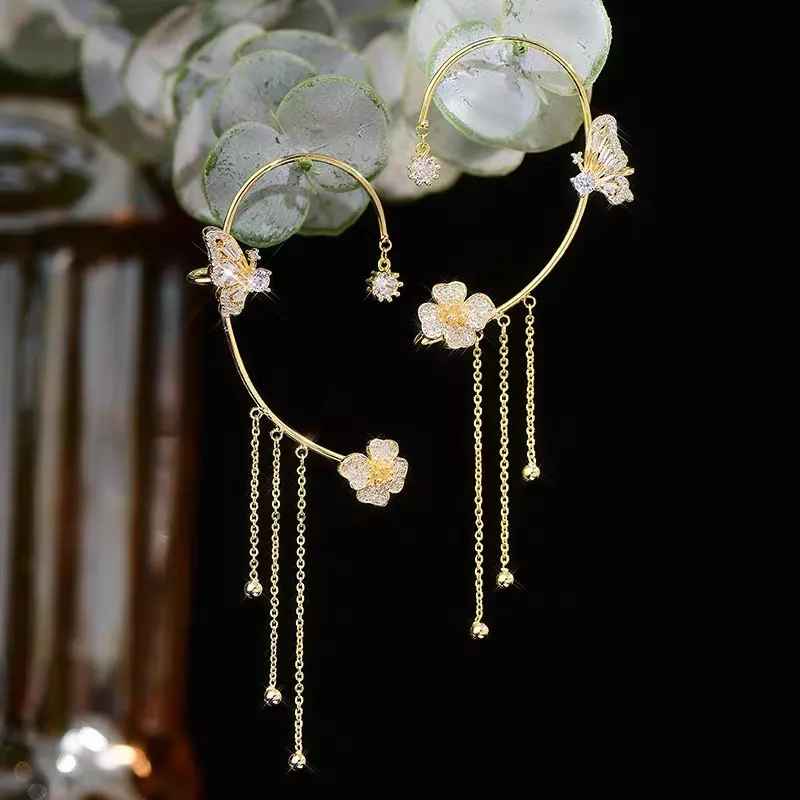 Butterfly Tassel Zircon Drop Earrings