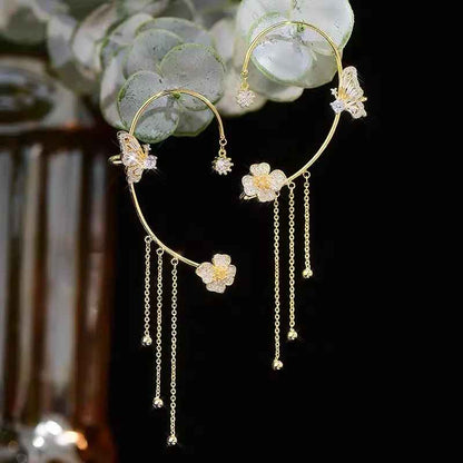 Butterfly Tassel Zircon Drop Earrings
