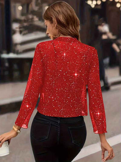 Women’s Silvery Glitter Open-Front Cardigan Jacket