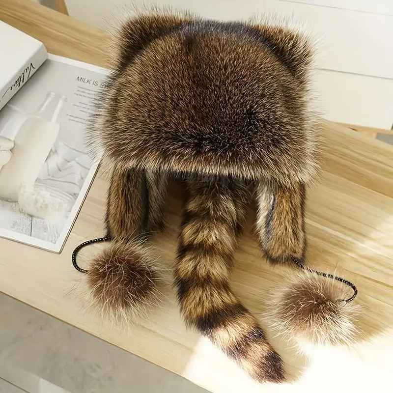Faux Fur Tail Tassel Trapper Hat