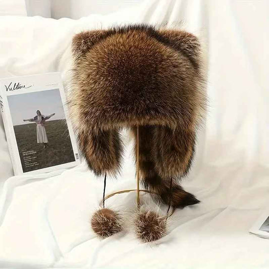 Faux Fur Tail Tassel Trapper Hat