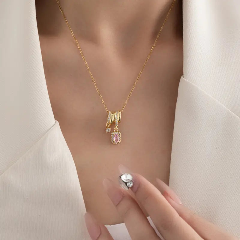 Women's Faceted Pink Drop Necklace
