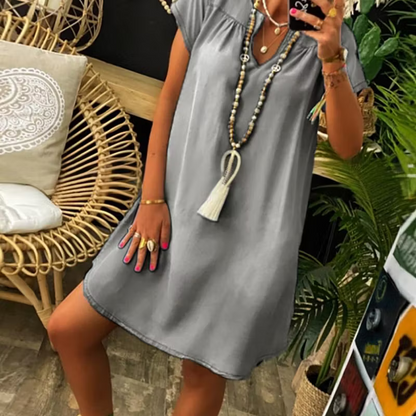 Women's V-Neck Denim-Look Dress