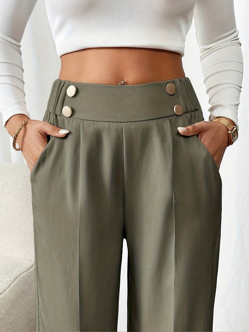 Women’s High-Waist Straight-Leg Office Trousers with Button Detail