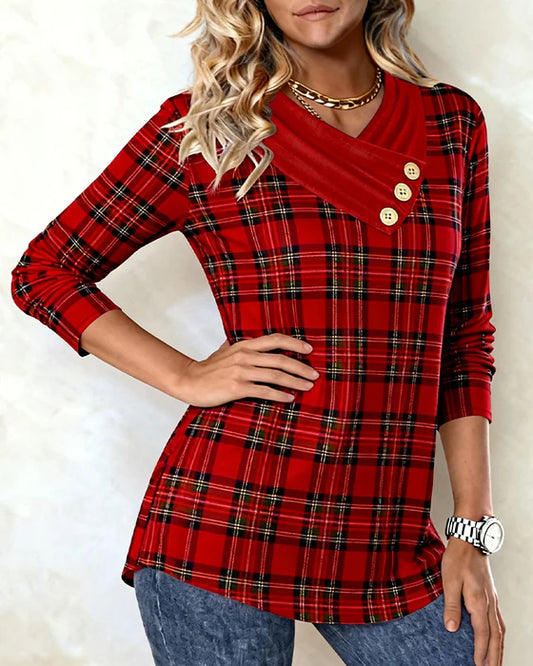 Women's Maplewood Plaid Scarf-Collar Top
